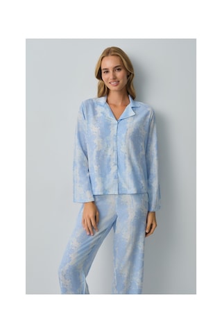 Suwen Freya Gömlek Yaka Şort Pijama Takımı Wsh10510120348 Mavi