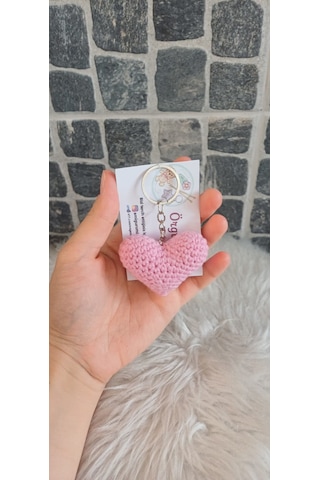 Pembe Kalp Anahtarlık - Örgü Anahtarlık- Çanta Anahtarlık