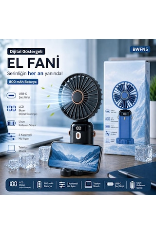Kalemhane Dijital Göstergeli Hareketli Başlık El Fanı Siyah