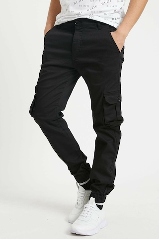 Slim Fit Körüklü Cep Paça Lastikli Esnek Kumaş Erkek Kargo Pantolon Siyah