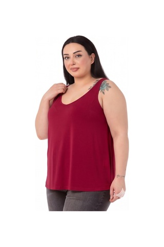 Disentis Modest Büyük Beden V Yaka Kloş Kesim Bordo Bluz