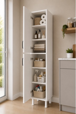 6 Raflı Beyaz Çok Amaçlı Dolap Banyo Kiler Mutfak Dolabı 2 Kapak