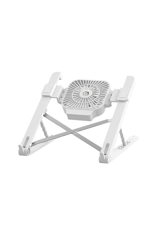 Skycity Alüminyum Laptop Standı 5 Seviye Yükseklik Ayarı + Soğutucu Fan 17 İnç'e Kadar Taşınabilir Katlanabilir Beyaz