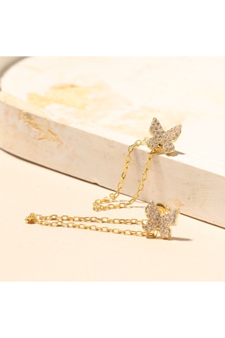 Zincirli Kelebek Küpe 719838 Gold