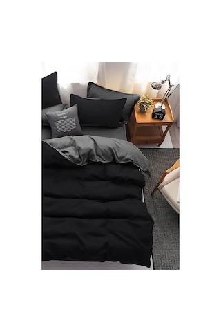 Mulberry Dubbelsid Çift Taraflı Nevresim Takımı Çarşafı Lastikli 200x220 Siyah-gri Siyah
