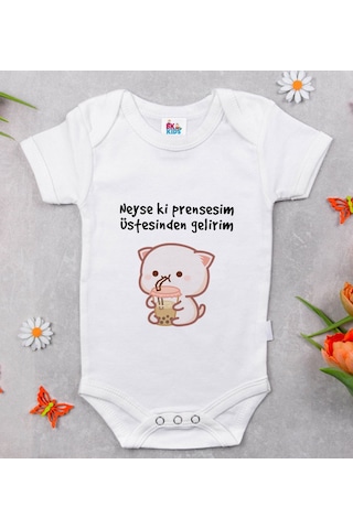 Bk Gift Bk Kids Prensesim Üstesinden Gelirim Tasarımlı Beyaz Bebek Body Zıbın-1 Çok Renkli