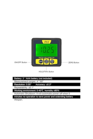 Novahub Taşınabilir Ip65 Su Geçirmez Dijital Eğim Ölçer - Metal Yüzeyli Açı Ölçer