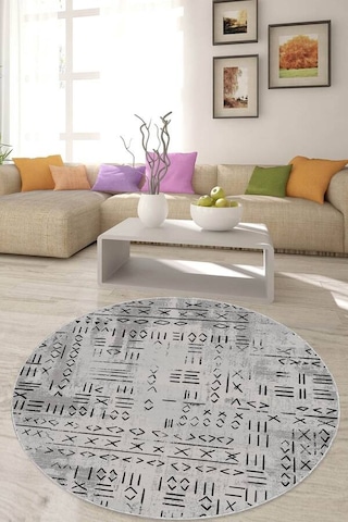 Gri Kaymaz Tabanlı Yuvarlak Etnik Mutfak Halısı Ar1377n11 Gri Kaymaz Tabanlı Yuvarlak Etnik Mutfak Halısı Ar1377n11