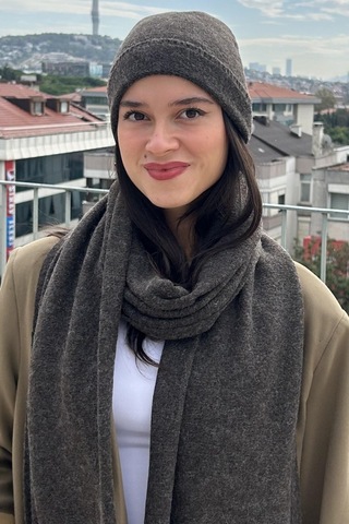 Mollycrush Kadın Kışlık Antrasit Atkı Bere Seti Şık Örgü Set Antrasit