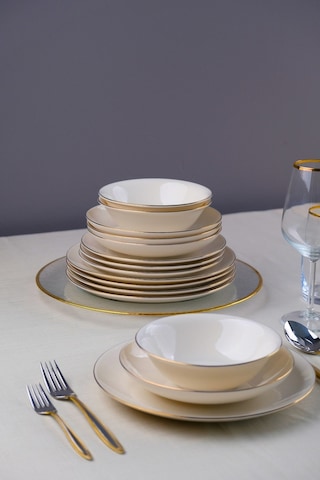Tabak Evi Chic Altın Yaldız Porselen Yemek Takımı 24 Parça 6 Kişilik Beyaz - Altın