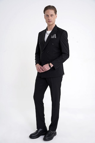 Efor Slim Fit Çift Yırtmaç %95 Pamuk Sık Çizgili Siyah Kruvaze Takım Elbise Tk 944