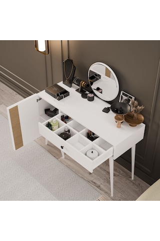 2242 Love Ahşap Ayaklı Mdf Çerçeveli Makyaj Masası Beyaz-yunus