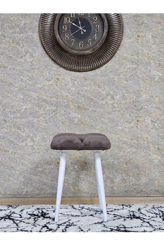 Zafir Kare Beyaz Boyalı Konik Ayaklı Tabure - Oturak - Bar Taburesi - Ayaklı Tabure Kahverengi