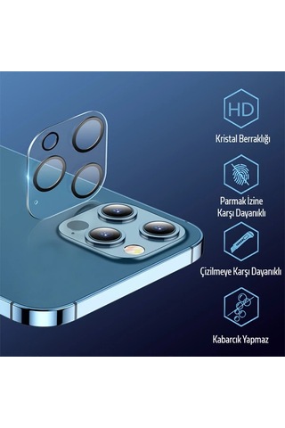 Ally Apple Uyumlu iPhone 12 Pro 6.1 3d Full Tempered Glass Cam Kamera Koruyucu- 5775