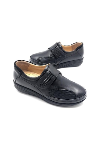 Derilax Mira Hakiki Deritam Ortopedik Cırtlı Kadın Anne Ayakkabı Siyah Siyah