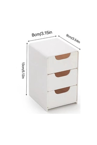 1 Adet Mini Üç Katlı Çekmeceli Masaüstü Saklama Kutusu, Ofiste Takı Ve Kozmetik Saklamak İçin Mükemmel, Küçük Beyaz Şeffaf