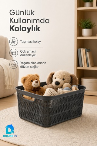 Jute Çok Amaçlı Kutu 5 L Plastik Mutfak Banyo Dolap İçi Düzenleyici Siyah
