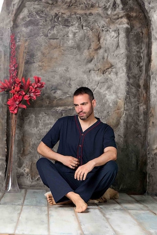 Sude Homewear Erkek Kısa Kol Önden Düğmeli Pijama Takımı Lacivert