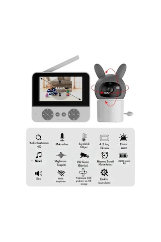 Vtn-66 Bebek Kamerası Kumandalı Monitörlü Konuşma Hatırlatıcılı Ip Bebek Kamerası