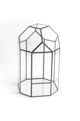 Cam Fanus Geometrik Teraryum Siyah Mirach