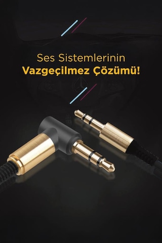 Torima Xf-09 Siyah Altın Uçlu Araç Müzik Ses Kablosu Stereo Aux Akordiyon Kablo 3.5mm Aux 1 Metre Kablo