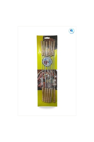 Ahşap Saplı Metal Çöp Şiş Mangal Aksesuarı Barbekü Kebap Bahçe Pi