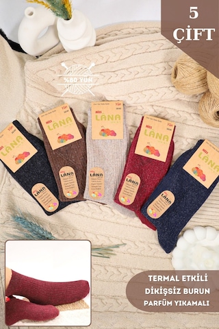 Kral Socks Kışlık Yün Çorap Lambswool Kuzu Yünlü Kadınlar Için Dikişsiz Termal ASORTİ