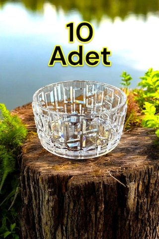 Kırılmaz Çerezlik 180 Ml Şık Kase Sunumluk Kristal Kesim Özel Üretim 10 Adet Şeffaf