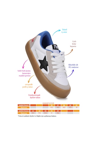 Rida Günlük Cırtlı Bağcıklı Erkek Çocuk Spor Ayakkabı Beyaz - Lacivert - Kırmızı