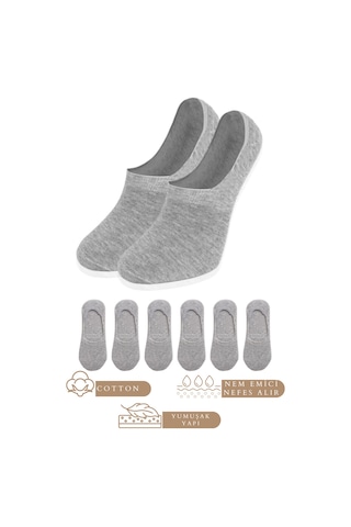 Kral Socks Unisex Düz Desenli 6 Çift Pamuklu Terletmez Babet Çorap Gri