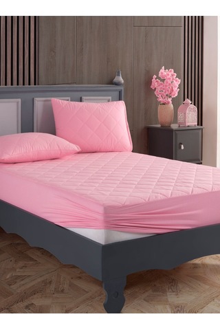 Tek Kişilik Alez Seti %100 Pamuk Kapitone Su Sıvı Geçirmez Yatak Yastık Alezi Yatak Yastık Koruyucu Pembe