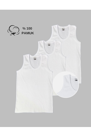 Alya Underwear Erkek Çocuk Pamuk Ribana Atlet Oval Yaka 3'lü Paket Beyaz-t05