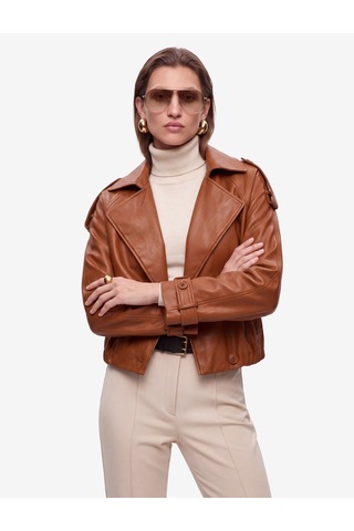 Koton Uzun Kollu Düğmeli Crop Oversize Suni Deri Kruvaze Yaka Bomber Ceket Kiremit 7wak20354ew Kahverengi
