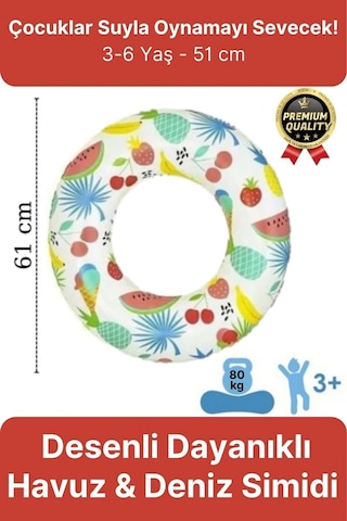 Premium Dayanıklı Güvenli 80 Kg 51 Cm 176 Lbs Çocuk Eğlenceli Meyve Desenli Deniz Havuz Yüzme Simidi