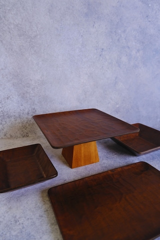 Justwood 4 Lü Ligna Ahşap Rölyefli Dikdörtgen Sunum Seti 26 Piramit, 16x26, 18x18, 12,5x17 Cm Servis Seti Kahverengi