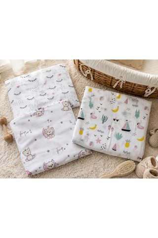 Minora Baby&Kids 3'lü %100 Pamuk Müslin Bebek Örtüsü Seti Çok Amaçlı Müslin Battaniye - 100 x 100 CM