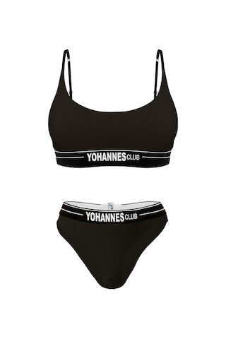 Yohannes Club, Kadın Pamuklu İç Çamaşırı Takımı, Renk Seçenekli, Bralet-kemerli Bikini Slip Siyah
