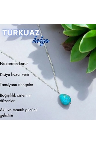 Firuze Turkuaz Taşı Gerçek Doğal Taş Kolye Turkuaz