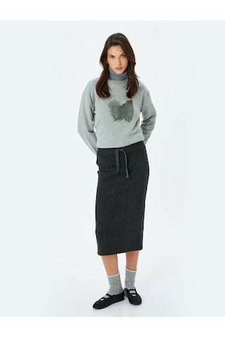 Koton Koton X Şahika Ercümen - Yüksek Bel Slim Fit Midi Boy Kalem Etek Antrasit Çizgili 5wak10471ek Antrasit Çizgili