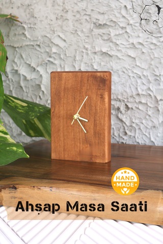 El Yapımı Ihlamur Ağacı Ahşap Dekoratif Masa Saati