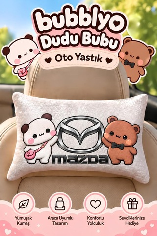 Bubblyo Mazda Temalı Dekoratif Oto Yastığı Sevimli Çift Tasarım Beyaz Beyaz
