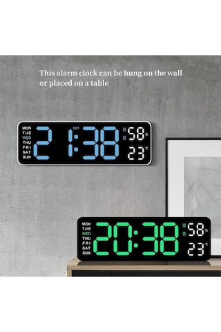 Maiyame 9.5 İnç Dijital Duvar/sandık Saati, Zaman/hafta/sıcaklık/nem Gösterimi, Otomatik/manuel Parlaklık, Çift Alarm, 12/24 Saat Mavi/kırmızı Işık Beyaz - Mavi