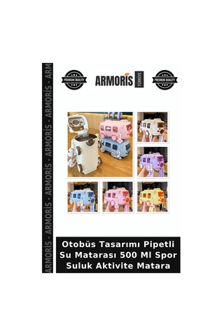Otobüs Tasarımı Pipetli Su Matarası 500 Ml Spor Suluk Aktivite Matara Çok Renkli