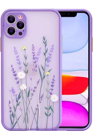 Apple iPhone Uyumlu iPhone 12 Pro Max 6.7inç Kamera Korumalı Çiçek Desenli Silikon Kılıf- 5775 Mor
