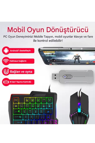 Pubg Mobil Oyun Kiti 5in1 Bt5.3 Klavye Mouse Dönüştürücü Seti Pug