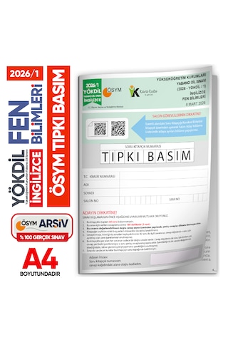 2026/1 Yökdil İngilizce Fen Bilimleri Ösym Çıkmış Soru Tıpkı Basım Deneme Kitapçığı Türkiye Geneli