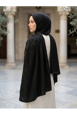 Camellia Scarfs İtalyan Jakar Şal Dalga Desen Siyah - Asil Ve Lüks Stil