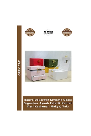 Banyo Dekoratif Giyinme Odası Organizer Aynalı Estetik Kaliteli Deri Kaplamalı Makyaj Takı Çok Renkli