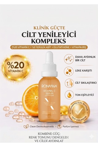 Ronanna C Vitamini Serum %20 Saf Vitamin C Leke Karşıtı Cilt Aydınlatıcı Anti Aging Serum 30ml