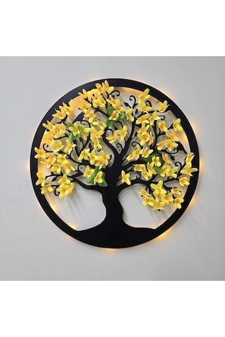 Led Işıklı Ve Sarı Sakura Hayat Ağacı Tablo 40cm